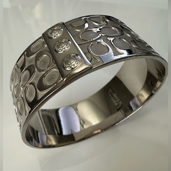 Coach Signature Bangle, silver tone, 1 inch wide - Picture 1 of 7
